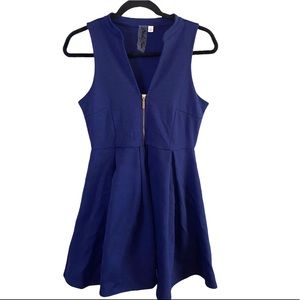 🎓 Black Swan Navy Plunge V Neck Zippered Front A Line Dress